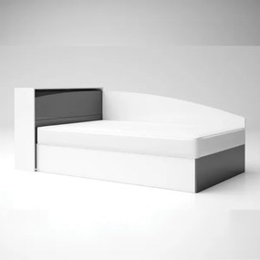 Κρεβάτι Ημίδιπλο Aliana 124x75x221cm με αποθηκευτικό χώρο και στρώμα 120x190x22cm Άσπρο Γυαλιστερό + Ανθρακί Γυαλιστερό - GRA425