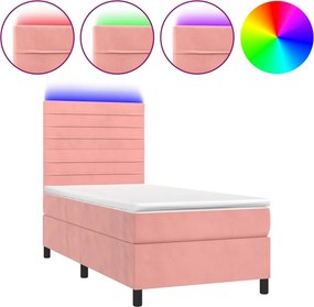 vidaXL Κρεβάτι Boxspring με Στρώμα &amp; LED Ροζ 100x200 εκ. Βελούδινο