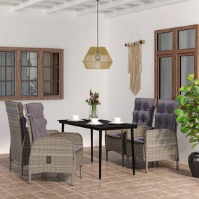 vidaXL Σετ Τραπεζαρίας Κήπου 5 Τεμαχίων Γκρι / Μαύρο με Μαξιλάρια