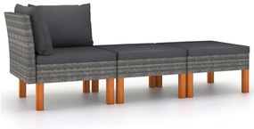 vidaXL Σαλόνι Κήπου 3 τεμ. από Συνθετικό Ρατάν / Μασίφ Ξύλο Ευκαλύπτου