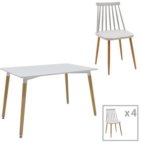 Τραπεζαρία Aurora-Natali σετ 5τεμ pp-mdf σε λευκό-γκρι-φυσική απόχρωση 120x80x76εκ 120x80x76 εκ.