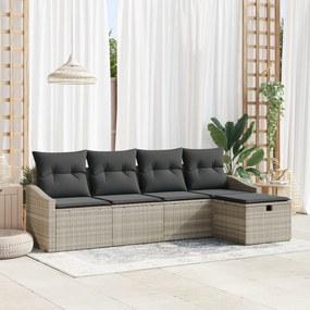 vidaXL Σετ 5 κομμάτι Σαλονάκι Κήπου με Μαξιλάρια Ανοιχτό Γκρίζο Πολυ Ράταν