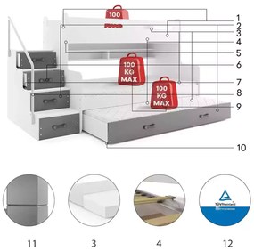 Κουκέτα Max Plus  White + Grey  120×200cm (Δώρο τα Στρώματα)