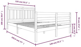 vidaXL Πλαίσιο Κρεβατιού 135 x 190 εκ. από Μασίφ Ξύλο Double