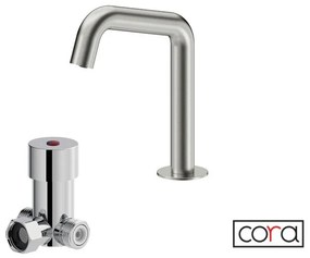 Cora Sensor Μπαταρία Νιπτήρα Τοίχου Ηλεκτρονική Με ανάμιξη Inox Brushed