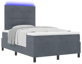 vidaXL Κρεβάτι Box Spring με Στρώμα & LED Σκούρο Γκρι 120x200 εκ Βελούδο