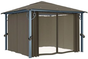 vidaXL Κιόσκι με Κουρτίνα και Φωτάκια LED Taupe 3 x 3 μ. Αλουμινίου