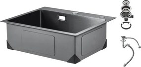 VEVOR 55cm Kitchen Sink Topmount Single Bowl Drop-In Basin Stainless Steel Black