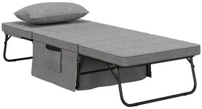 HOMCOM Κρεβάτι-καναπές 4-σε-1, κρεβάτι επισκεπτών, ρυθμιζόμενο ύψος, στρώμα, πλαϊνές τσέπες, μεταλλικό πλαίσιο, γκρι, 188 x 75 x 38 cm