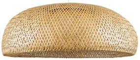 00673 GloboStar® SAN TROPEZ 00673 Boho Κρεμαστό Φωτιστικό Καμπάνα Μονόφωτο 1 x E27 IP20 Μπεζ Ξύλο - Μ100 x Π100 x Y35cm