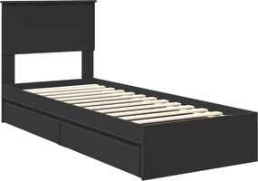 vidaXL Κρεβάτι Αποθήκης Μαύρο 75 x 190 cm Επεξεργασμένο ξύλο