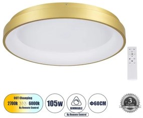 Πλαφονιέρα Φωτιστικό Οροφής Δαχτυλίδι LED CCT 105W 12075lm SALEM Globostar 61239 Χρυσό