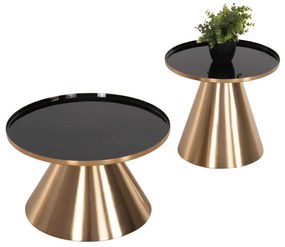 Τραπεζάκια σαλονιού LORME Σετ 2 τμχ Μέταλλο σε Χρυσό με Μαύρο Φ50 &amp; Φ40εκ.