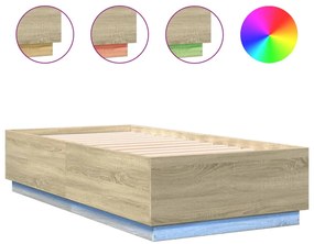vidaXL Πλαίσιο Κρεβατιού με LED Sonoma Δρυς 75x190 εκ. Επεξεργ. Ξύλο