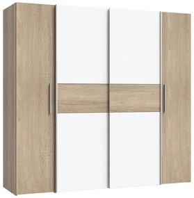 Ντουλάπα ρούχων Closet τετράφυλλη sonoma oak-λευκό μελαμίνης 200x61.5x190.5εκ Υλικό: -Carcase &amp; front: chipboard. Handles: pp - Alu Look ;
sliding doors metal - Alu Look- 318-000002