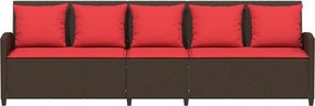 vidaXL Καναπές κήπου 5θέσιος με μαξιλάρια Brown Poly Rattan