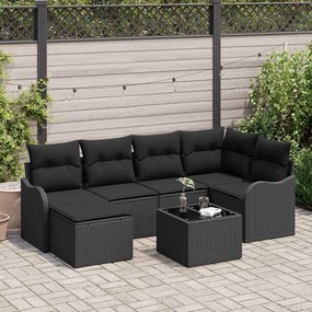 vidaXL Σετ Καναπέ Κήπου με μαξιλάρι 7 pcs Μαύρο Πολυ ράταν