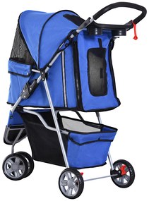 PawHut Καρότσι σκύλου, έως 10 kg, πτυσσόμενο, παράθυρο πλέγματος, καλάθι αποθήκευσης, 2 ποτηροθήκες, μπλε