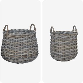 vidaXL Καλάθι Φυτών με αποθήκευση 2 pcs Γκρι Ράτταν Λατσάκ