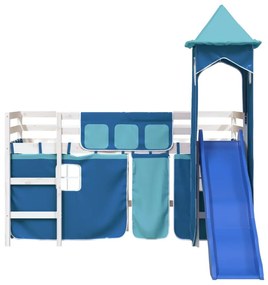 Υπερυψωμένο Κρεβάτι με Πύργο Μπλε 90x200 εκ. Μασίφ Ξύλο Πεύκου - Μπλε