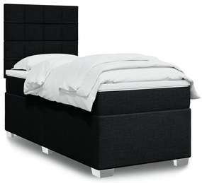 vidaXL Κρεβάτι Boxspring με Στρώμα Μαύρο 90x190 εκ.Υφασμάτινο