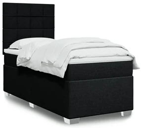 vidaXL Κρεβάτι Boxspring με Στρώμα Μαύρο 90x190 εκ.Υφασμάτινο