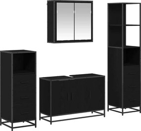 vidaXL Σετ Επίπλων Μπάνιου με ράφι 4 pcs Μαύρη Οξυά Επεξεργασμένο ξύλο