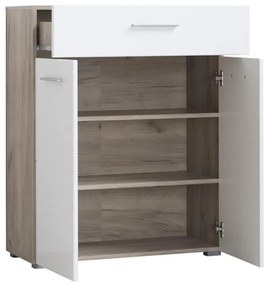 Koμότα - Μπουφές Beny 2K1F Γκρί Δρύς - Λευκή Λάκα 79x35x97,5 εκ. 79x35x97.5 εκ.