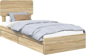 vidaXL Κρεβάτι Αποθήκης Δρύς Sonoma 75 x 190 cm Επεξεργασμένο ξύλο