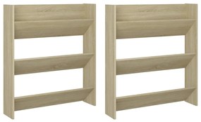 vidaXL Παπουτσοθήκες Τοίχου 2 τεμ. Sonoma Δρυς 80x18x90εκ. Μοριοσανίδα