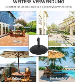 Βάση ομπρέλας, βάση ομπρέλας, 3 προσαρμογείς, ρυθμιζόμενη, τσιμέντο, 25 kg, Μαύρο