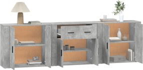 vidaXL Ντουλάπια 3 τεμ. Γκρι Σκυροδέματος Επεξεργ. Ξύλο