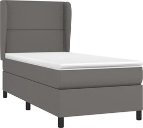 vidaXL Κρεβάτι Boxspring με Στρώμα Γκρι 100x200εκ. από Συνθετικό Δέρμα