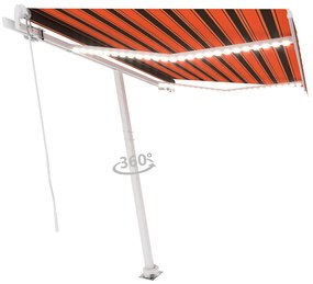 vidaXL Τέντα Συρόμενη Χειροκίνητη με LED Πορτοκαλί/Καφέ 300 x 250 εκ.