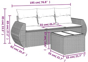 vidaXL Σαλόνι Κήπου Σετ 4 Τεμαχίων Καφέ Συνθετικό Ρατάν με Μαξιλάρια