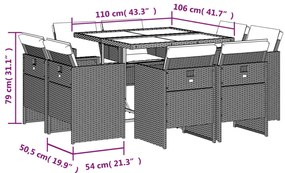 vidaXL Σετ Τραπεζαρίας Κήπου 9 τεμ. Καφέ Συνθετικό Ρατάν με Μαξιλάρια