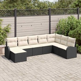 vidaXL Σετ Καναπέ Κήπου με μαξιλάρι 8 pcs Μαύρο Πολυ ράταν