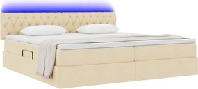 vidaXL LED Κρεβάτι αποθήκευσης με στρώμα Κρέμ 200 x 200 cm Ύφασμα