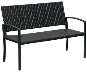 Outsunny Πάγκος Κήπου, σε εμφάνιση Rattan, με ατσάλινο πλαίσιο, για 2 άτομα, Μαύρο, 122 x 60 x 85cm