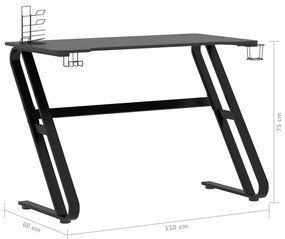 Γραφείο Gaming Μαύρο 110 x 60 x 75 εκ. με Πόδια σε Σχήμα ΖΖ - Μαύρο