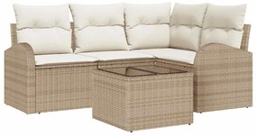 vidaXL Σετ Καναπέ Κήπου με μαξιλάρι 5 pcs Beige, λευκό Πολυ ράταν