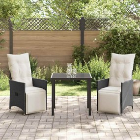 vidaXL Σέτ φαγητού για κήπο με μαξιλάρι 3 pcs Μαύρο Πολυ ράταν