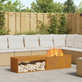 vidaXL Φούρνος με αποθήκευση ξύλων 160x45x35 εκ από weathering steel