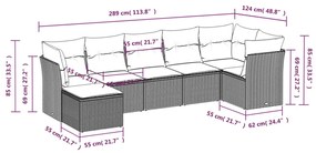 vidaXL Καναπές Σετ 7 Τεμαχίων Μαύρο Συνθετικό Ρατάν με Μαξιλάρια