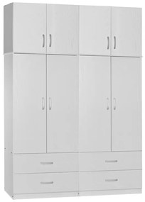 Intrahome Ντουλάπα ρούχων τετράφυλλη με πατάρι Zelia A Intrahome με 4 συρτάρια χρώμα λευκό 158x42x240εκ | SKU: INTRAPA-350111182