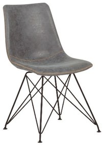 PANTON Καρέκλα Μέταλλο Βαφή Μαύρη, PU Vintage Grey -  43x57x81cm