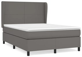 vidaXL Κρεβάτι Boxspring με Στρώμα Γκρι 140x190εκ. από Συνθετικό Δέρμα