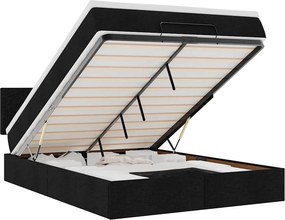 vidaXL Οθωμανικό κρεβάτι με στρώμα &amp; LEDs Μαύρο 140x200 cm Ύφασμα