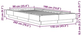 Πλαίσιο Κρεβατιού Γκρι Sonoma 90 x 190 εκ. Επεξεργασμένο Ξύλο - Γκρι