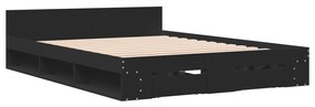 vidaXL Πλαίσιο Κρεβατιού με Συρτάρια Μαύρο 150 x 200 εκ. Επεξεργ. Ξύλο